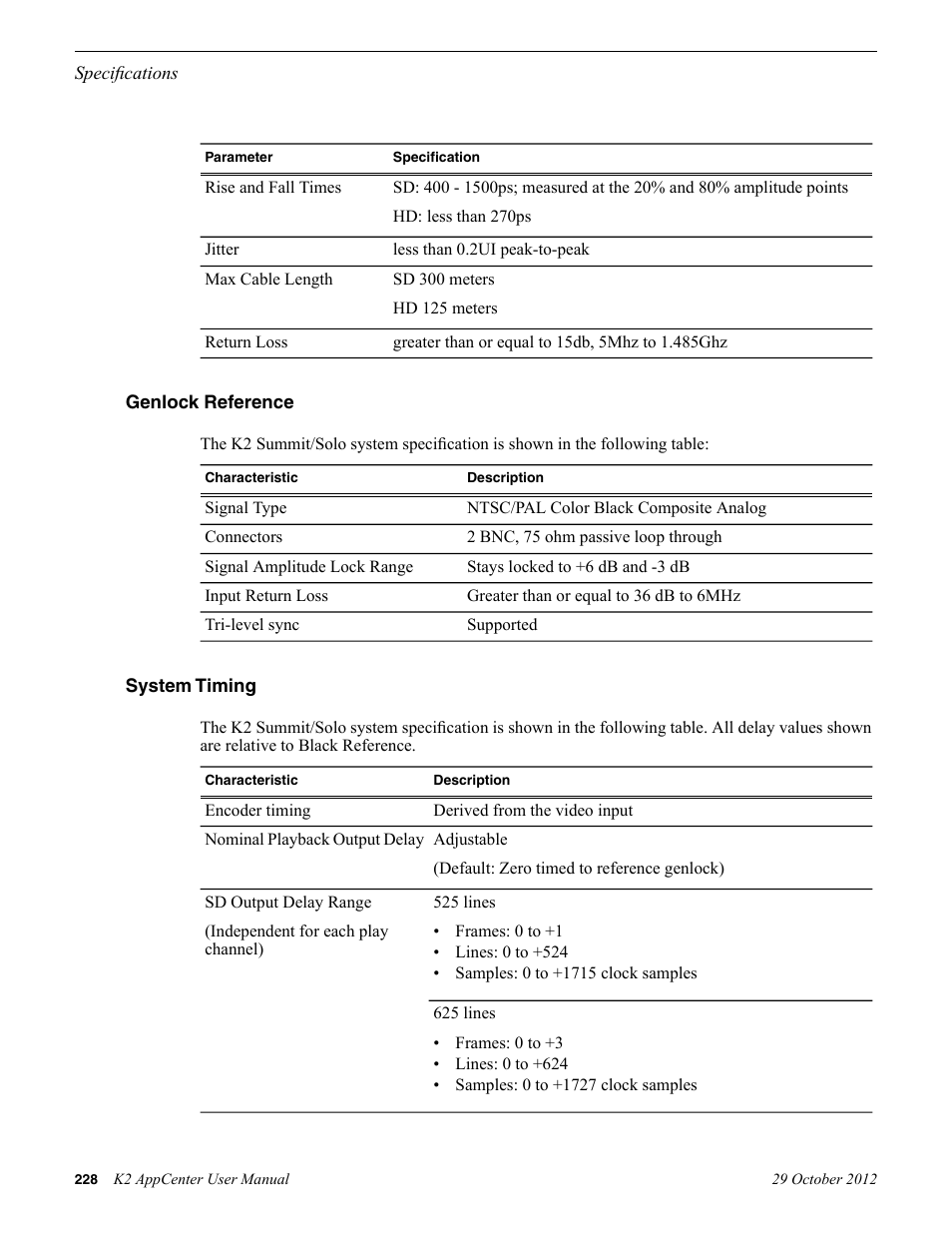 Genlock reference, System timing, Genlock reference system timing | Grass Valley K2 AppCenter v.9.0 User Manual | Page 228 / 290
