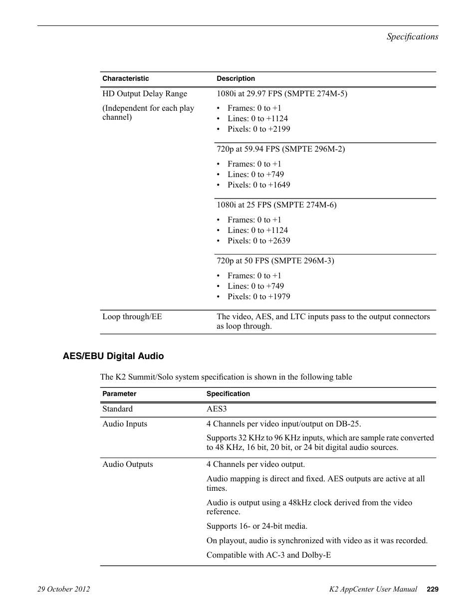 Aes/ebu digital audio | Grass Valley K2 AppCenter v.9.0 User Manual | Page 229 / 290