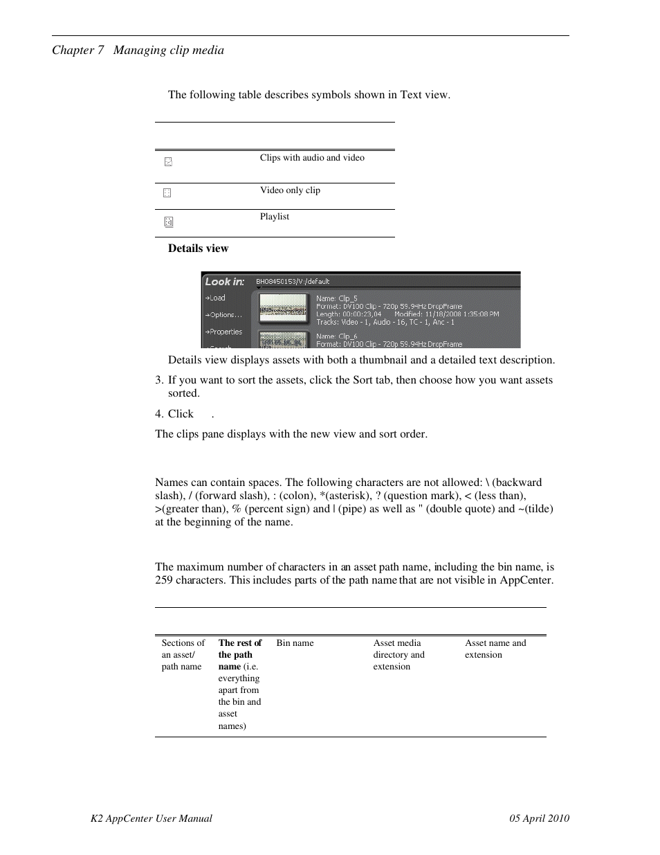 About naming assets and bins, Understanding asset and bin naming limits | Grass Valley K2 AppCenter v.7.2 User Manual | Page 114 / 260