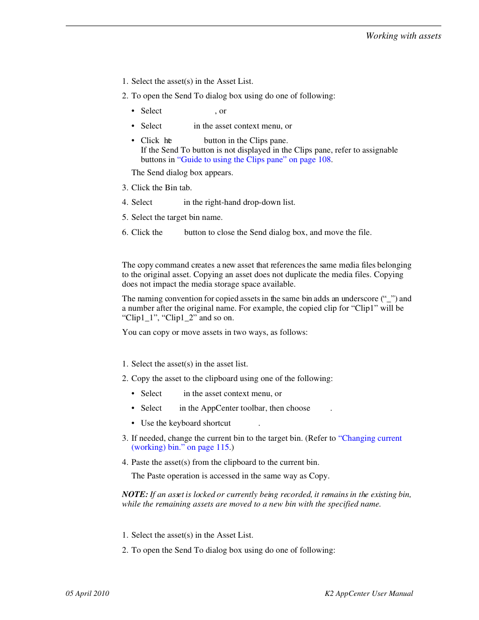 Copying an asset | Grass Valley K2 AppCenter v.7.2 User Manual | Page 119 / 260