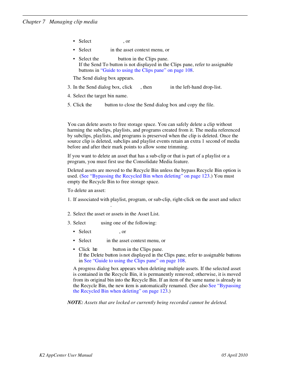 Deleting an asset | Grass Valley K2 AppCenter v.7.2 User Manual | Page 120 / 260