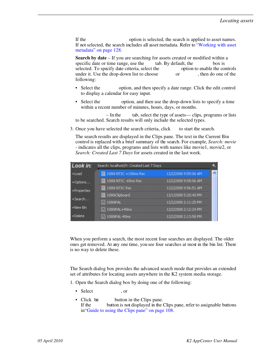 Using advanced search | Grass Valley K2 AppCenter v.7.2 User Manual | Page 125 / 260