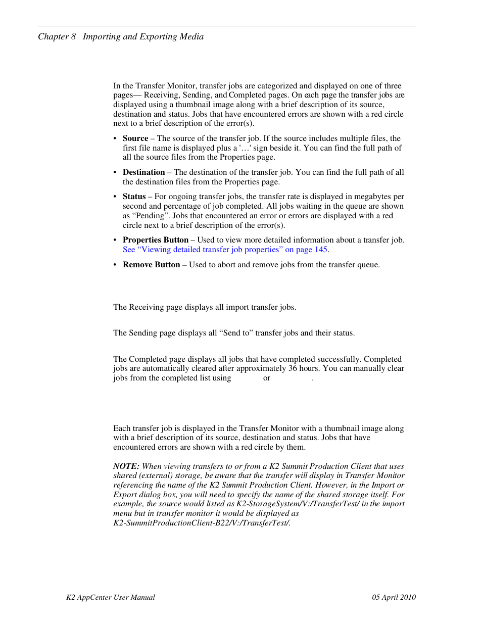 Viewing transfer jobs in transfer monitor, Transfer monitor pages and buttons | Grass Valley K2 AppCenter v.7.2 User Manual | Page 144 / 260
