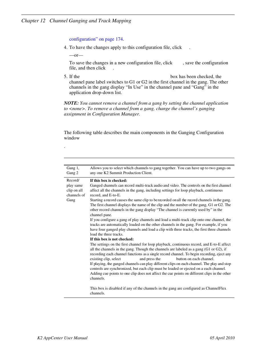 Components of the channel ganging configuration, Components of the channel ganging | Grass Valley K2 AppCenter v.7.2 User Manual | Page 174 / 260