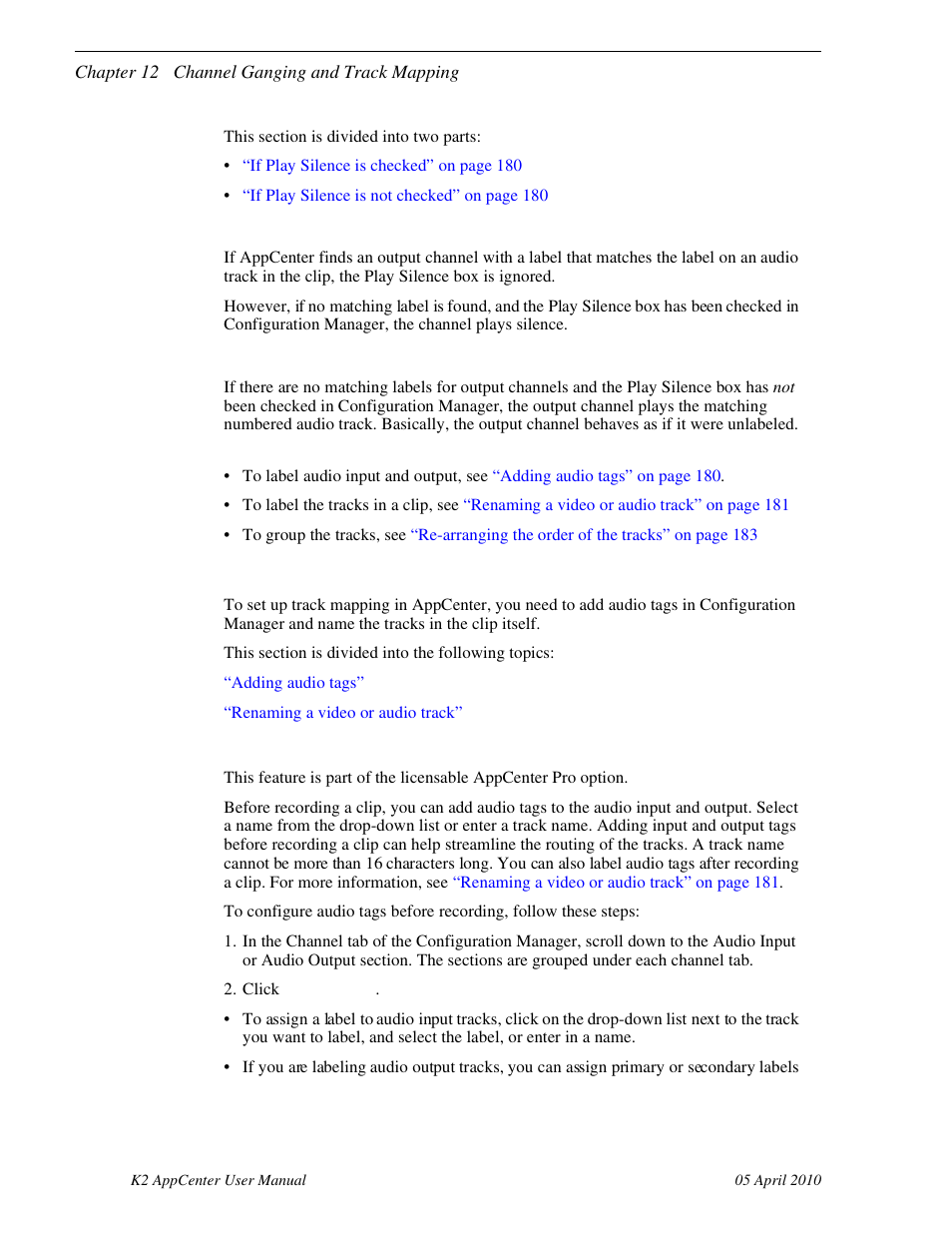 Configuring track mapping, Adding audio tags, Configuring | Grass Valley K2 AppCenter v.7.2 User Manual | Page 180 / 260