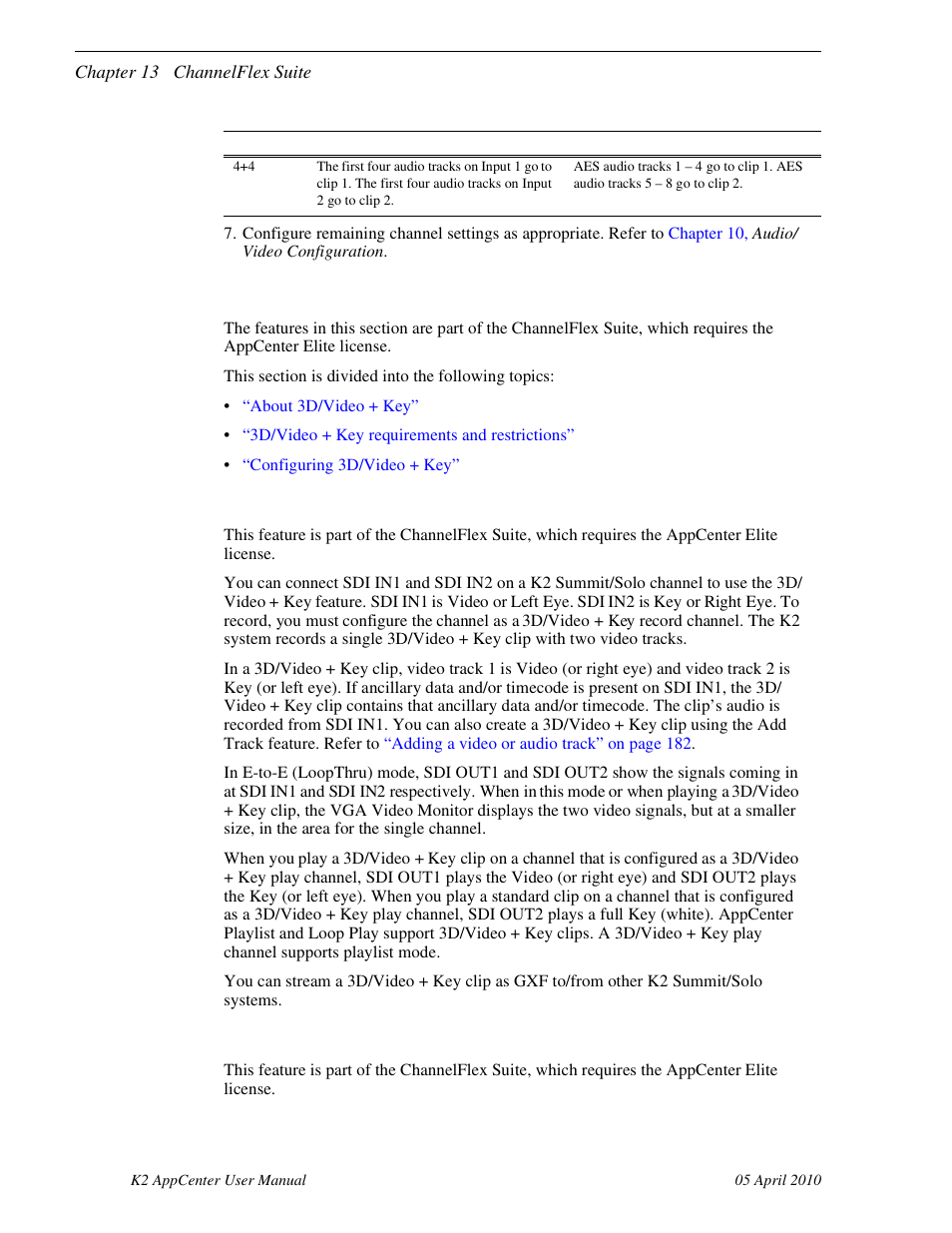 3d/video + key, About 3d/video + key, 3d/video + key requirements and restrictions | Grass Valley K2 AppCenter v.7.2 User Manual | Page 190 / 260