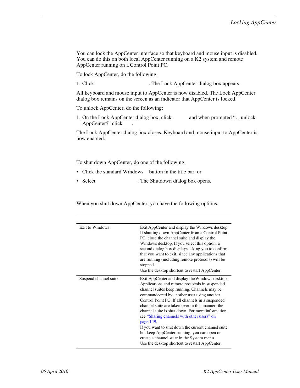 Locking appcenter, Shutting down appcenter | Grass Valley K2 AppCenter v.7.2 User Manual | Page 25 / 260