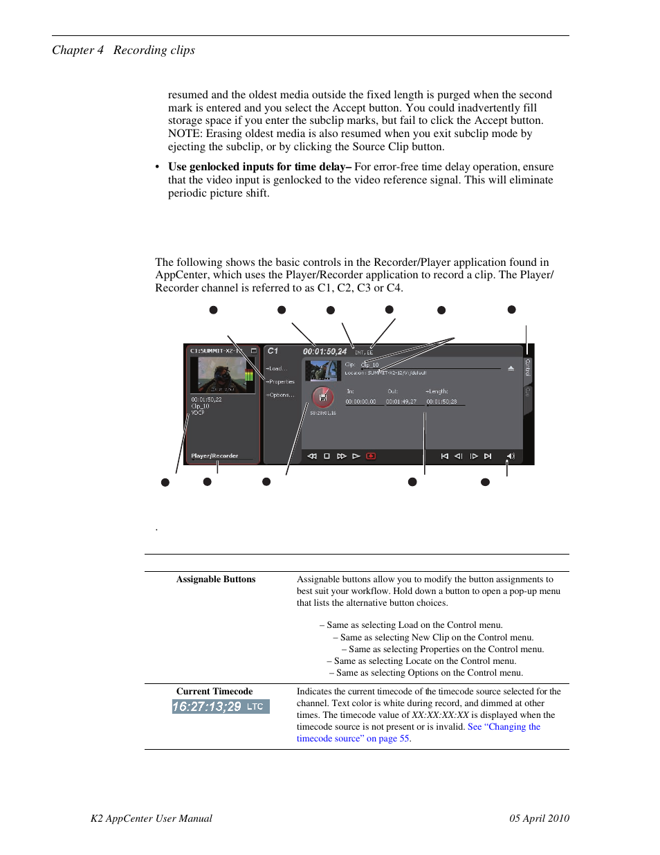 Chapter 4 recording clips | Grass Valley K2 AppCenter v.7.2 User Manual | Page 46 / 260