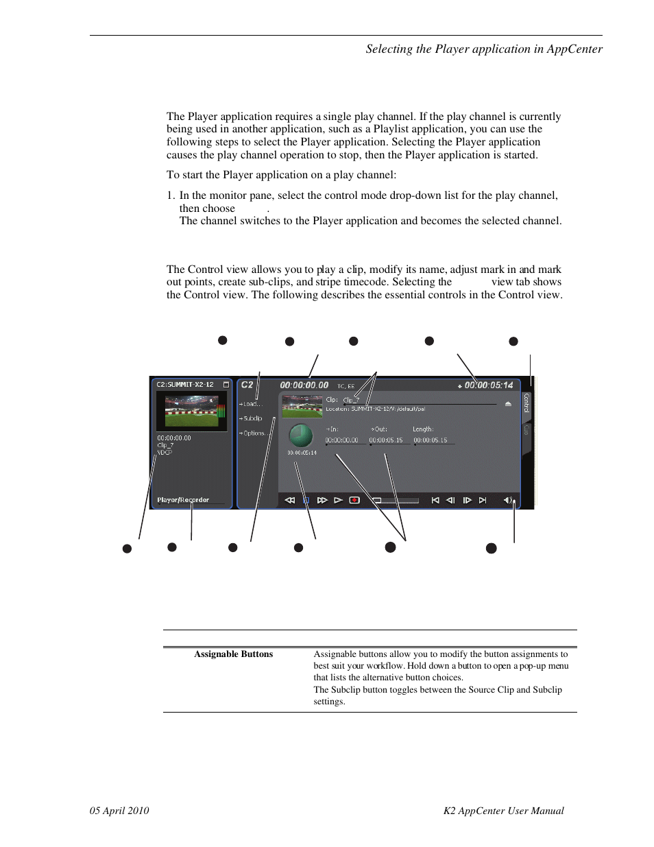Selecting the player application in appcenter, Guide to using player: control view | Grass Valley K2 AppCenter v.7.2 User Manual | Page 63 / 260