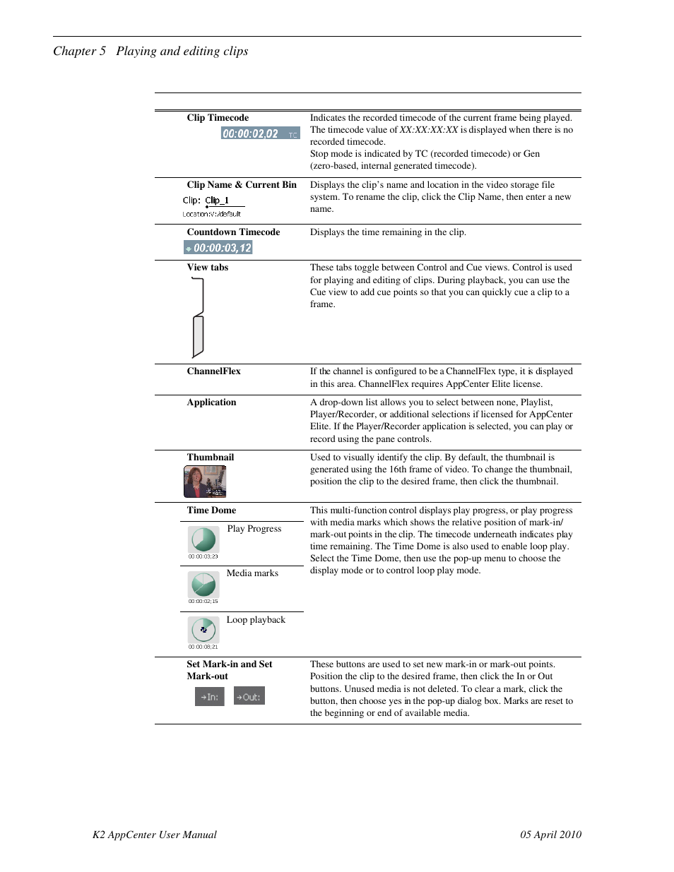 Chapter 5 playing and editing clips | Grass Valley K2 AppCenter v.7.2 User Manual | Page 64 / 260