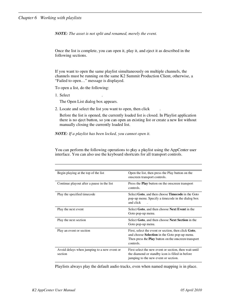 Playing a list, Opening a playlist, Playing a playlist | Grass Valley K2 AppCenter v.7.2 User Manual | Page 92 / 260