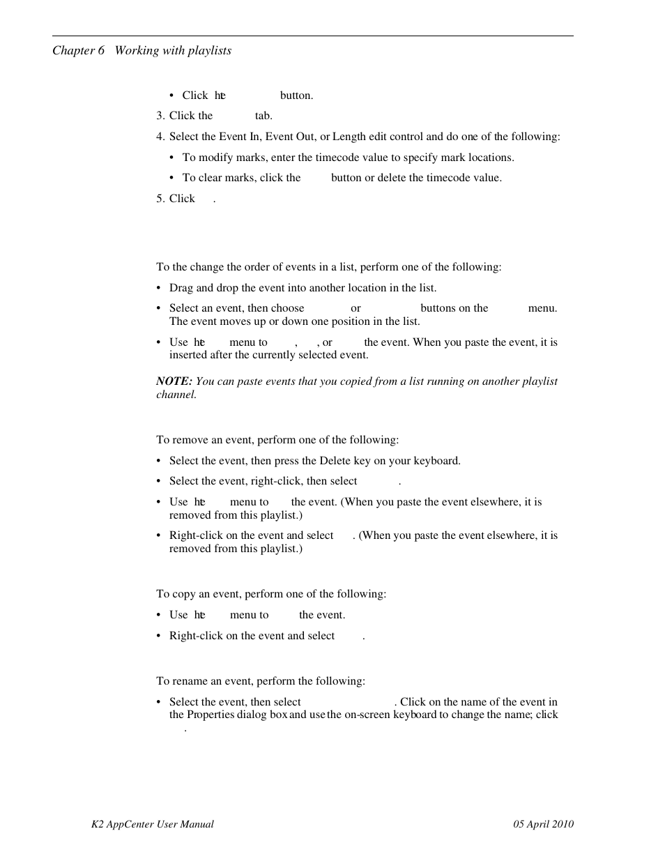Moving events, Removing events, Copying events | Renaming events | Grass Valley K2 AppCenter v.7.2 User Manual | Page 94 / 260