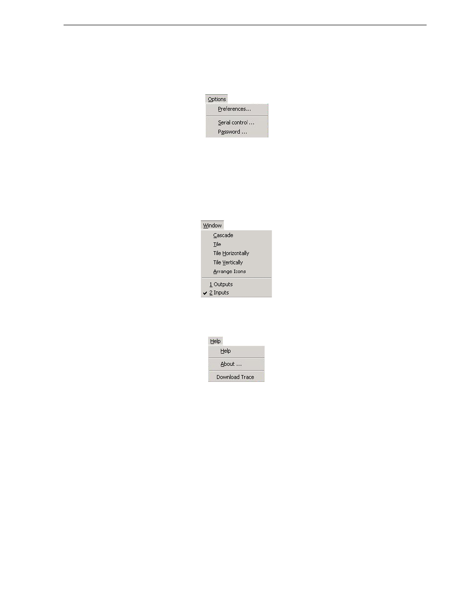 Option menu, Window menu, Help menu | Status bar, Option menu window menu help menu | Grass Valley K2 ASI Media Client User Manual | Page 19 / 62