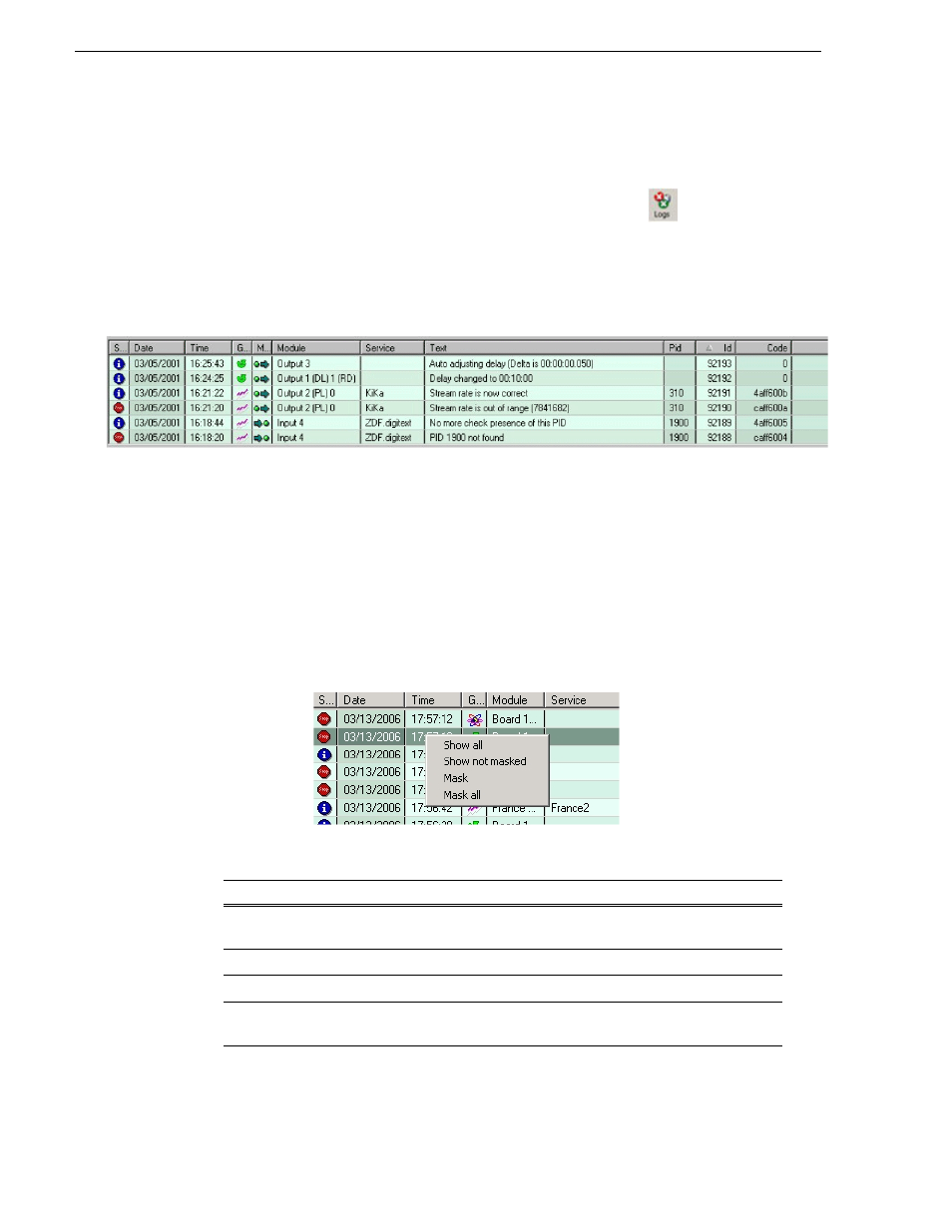 Logs view | Grass Valley K2 ASI Media Client User Manual | Page 56 / 62