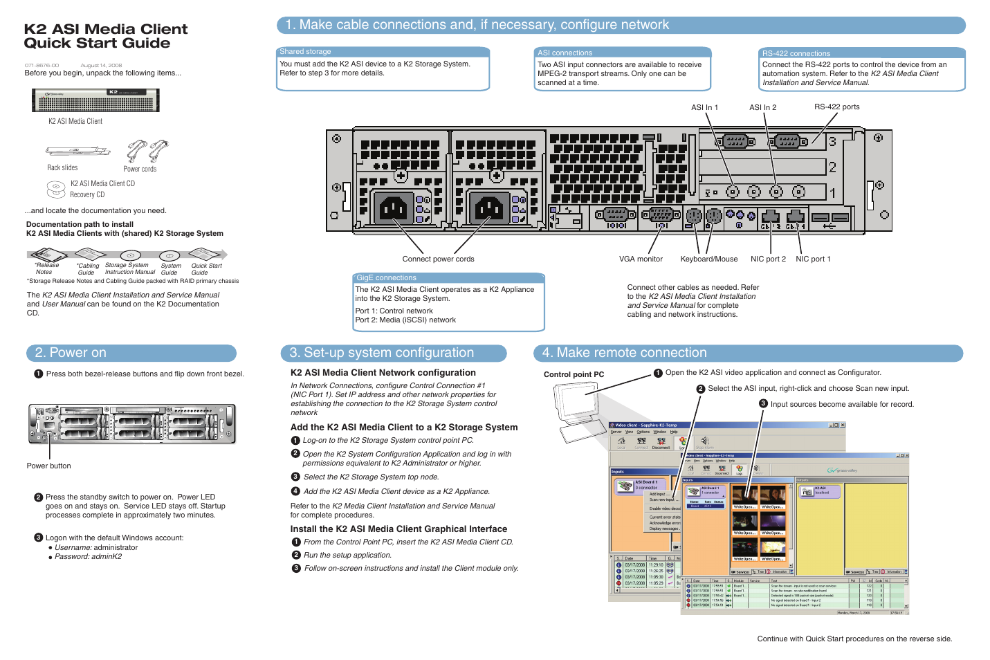 Grass Valley K2 ASI Media Client Quick Start User Manual | 2 pages