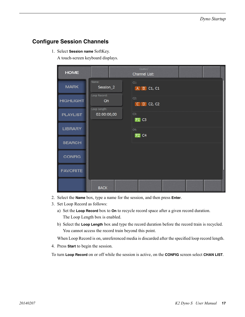 Configure session channels | Grass Valley K2 Dyno S Replay Controller v.3.2 User Manual | Page 17 / 106