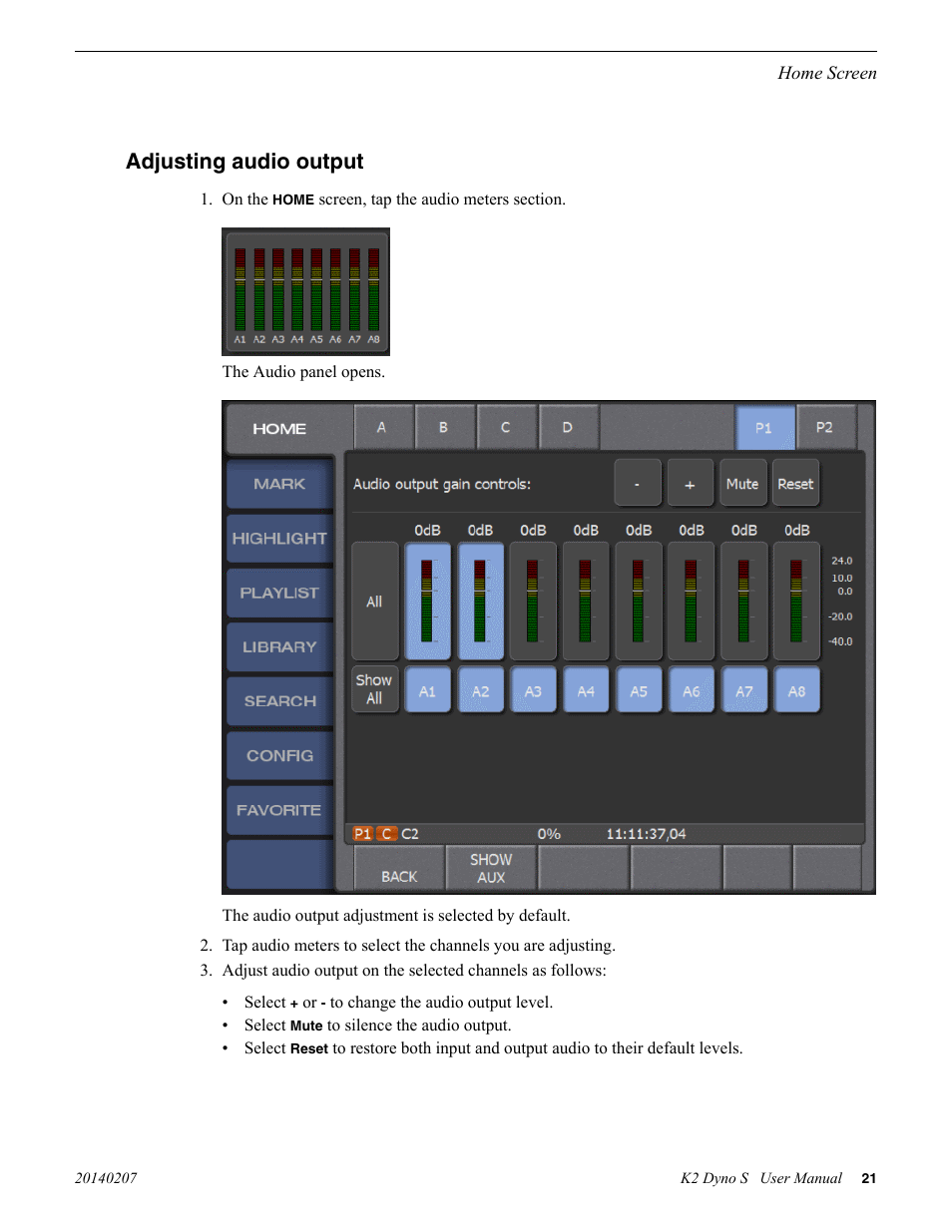 Adjusting audio output | Grass Valley K2 Dyno S Replay Controller v.3.2 User Manual | Page 21 / 106