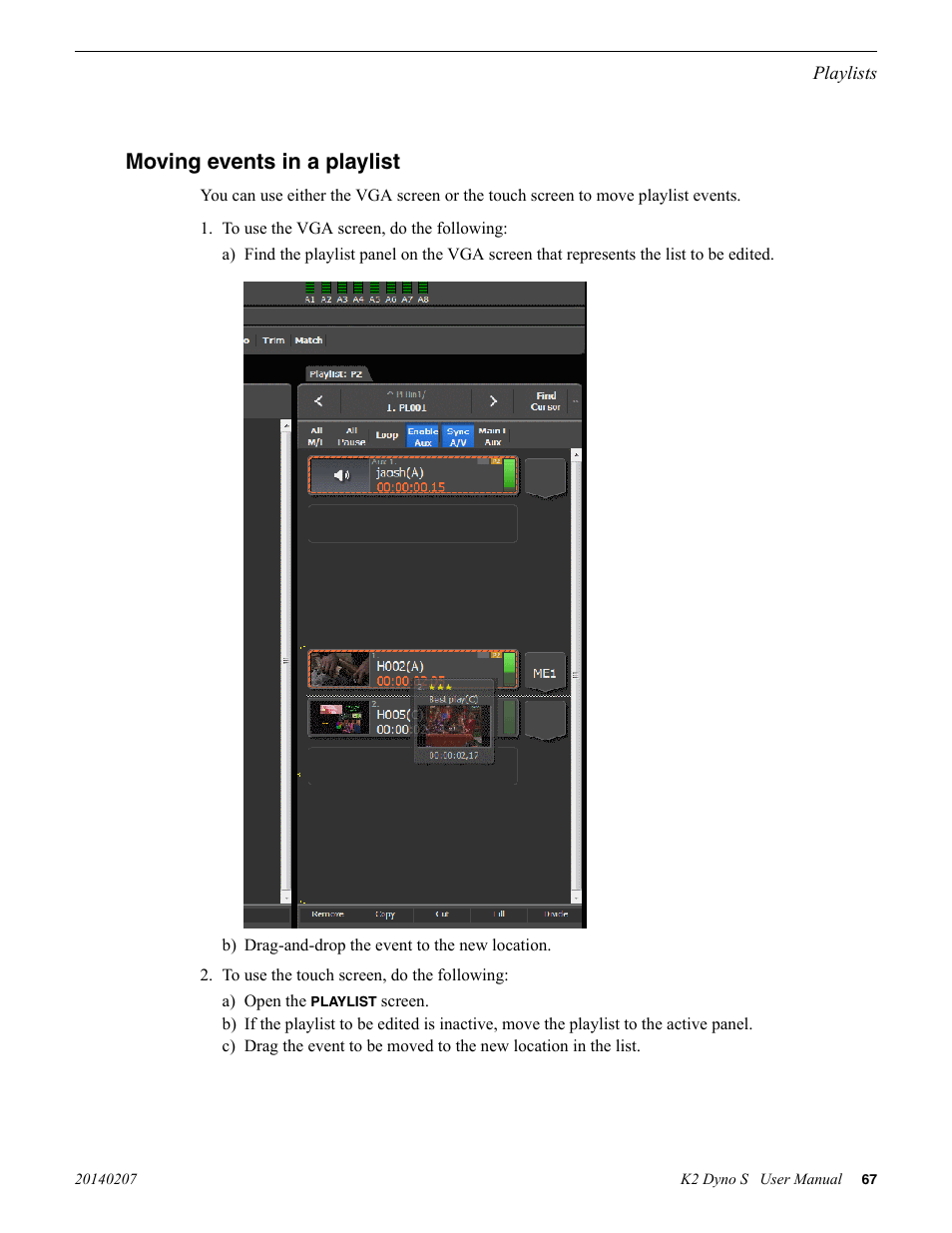 Moving events in a playlist | Grass Valley K2 Dyno S Replay Controller v.3.2 User Manual | Page 67 / 106