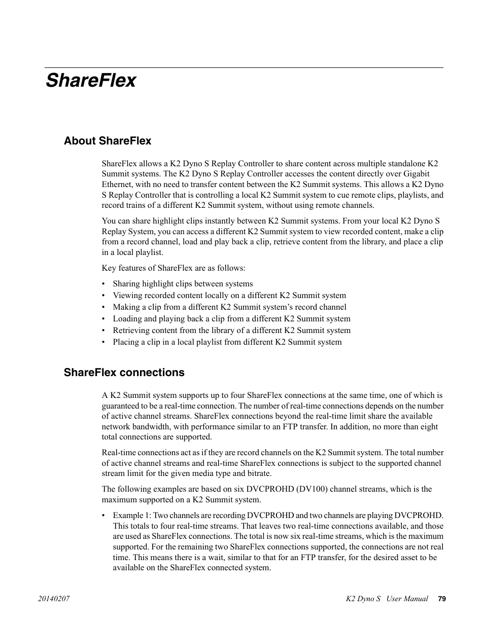 Shareflex, About shareflex, Shareflex connections | About shareflex shareflex connections | Grass Valley K2 Dyno S Replay Controller v.3.2 User Manual | Page 79 / 106