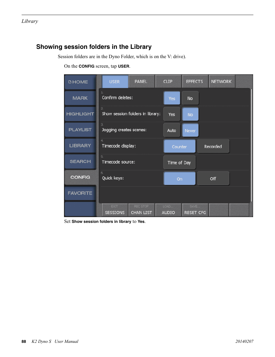 Showing session folders in the library | Grass Valley K2 Dyno S Replay Controller v.3.2 User Manual | Page 88 / 106