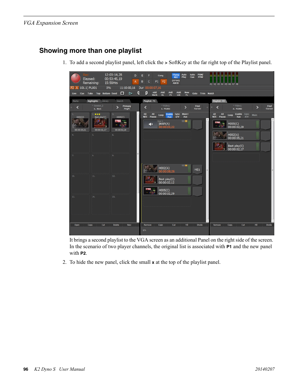 Showing more than one playlist | Grass Valley K2 Dyno S Replay Controller v.3.2 User Manual | Page 96 / 106