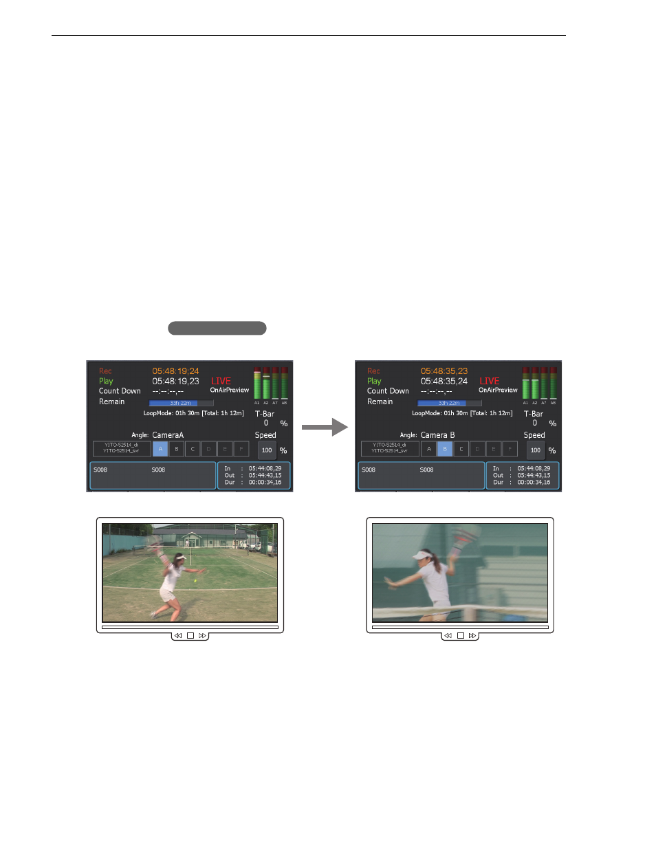 Switching cameras, Switching camera angles, Replaying the same scene with another angle | Grass Valley K2 Dyno v.1.6 User Manual | Page 68 / 222