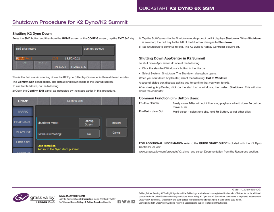 Shutdown procedure for k2 dyno/k2 summit, Quickstart k2 dyno 6x ssm | Grass Valley K2 Dyno 6X SSM User Manual | Page 2 / 2