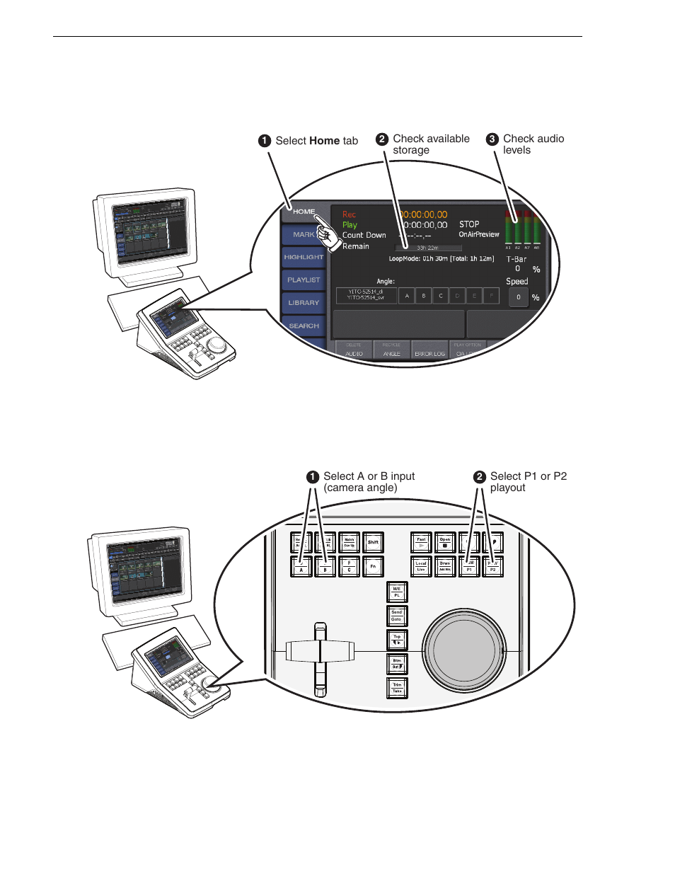 Select input and playout channels, Chapter 2 operation | Grass Valley K2 Dyno Quick Start v.1.6 User Manual | Page 14 / 36