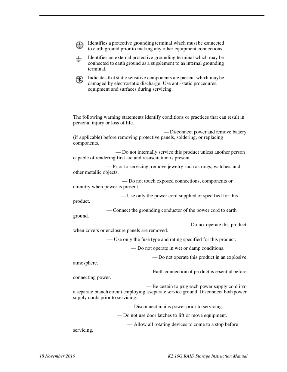 Warnings | Grass Valley K2 10G RAID User Manual | Page 10 / 77