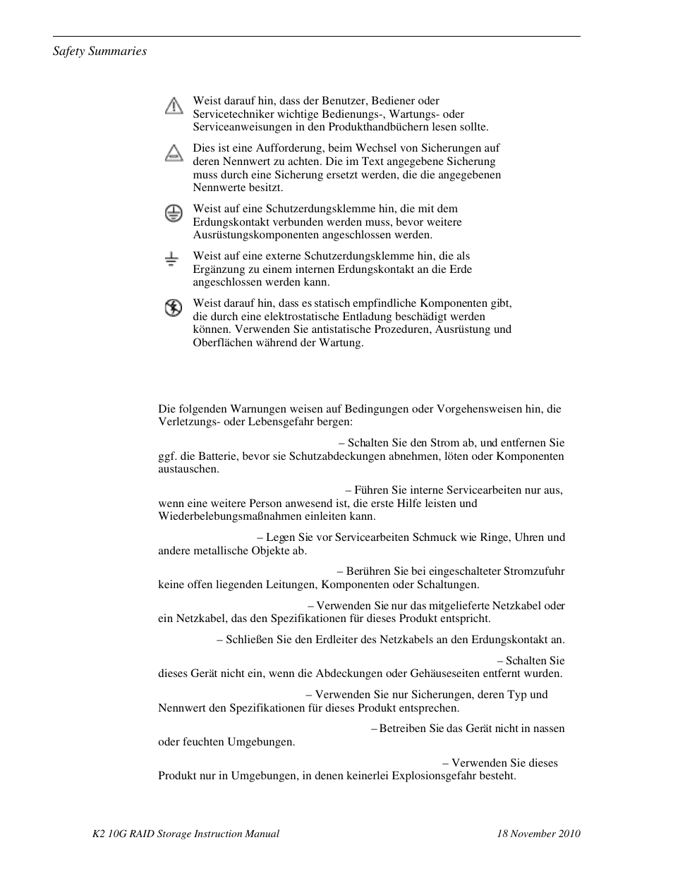 Warnungen | Grass Valley K2 10G RAID User Manual | Page 13 / 77