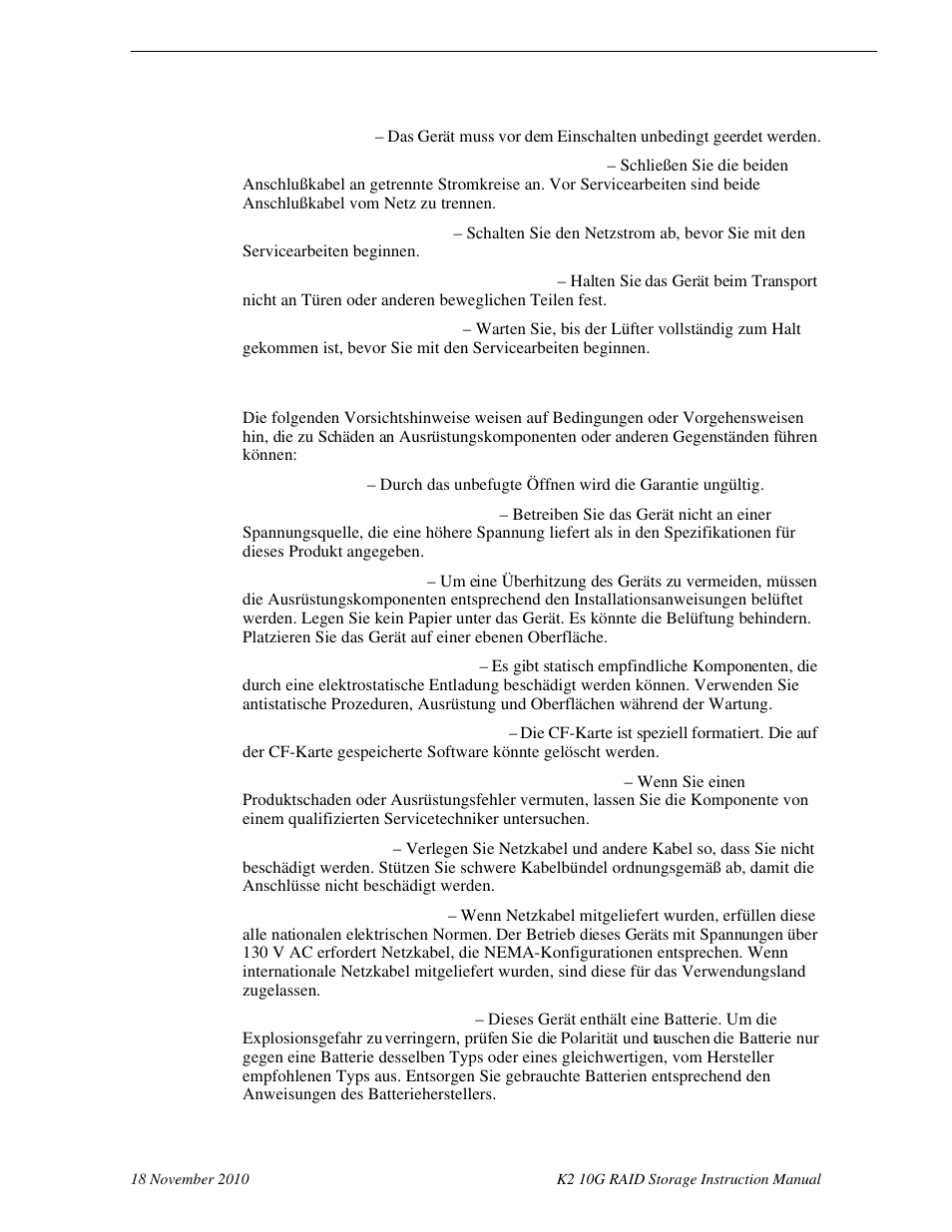 Vorsicht | Grass Valley K2 10G RAID User Manual | Page 14 / 77