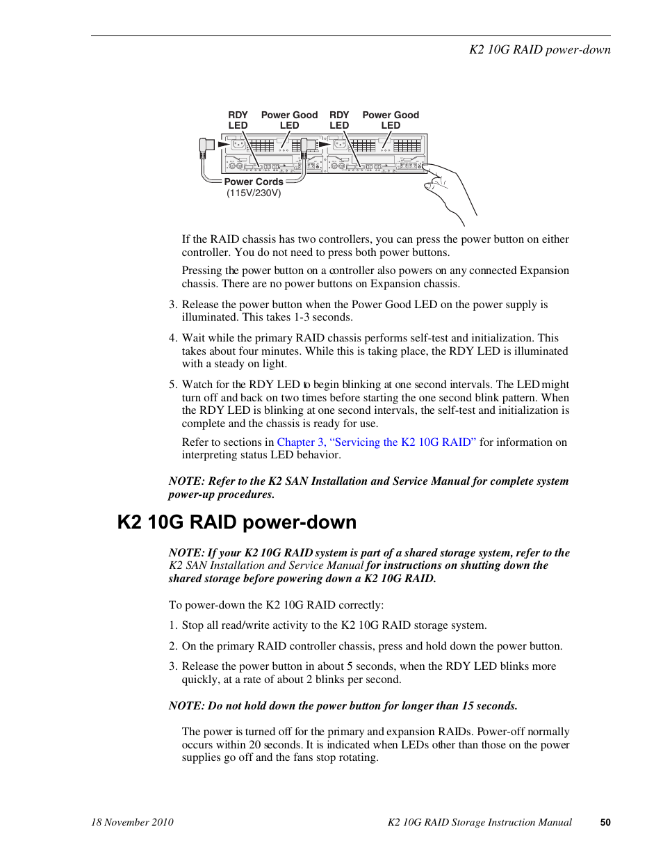 K2 10g raid power-down | Grass Valley K2 10G RAID User Manual | Page 50 / 77