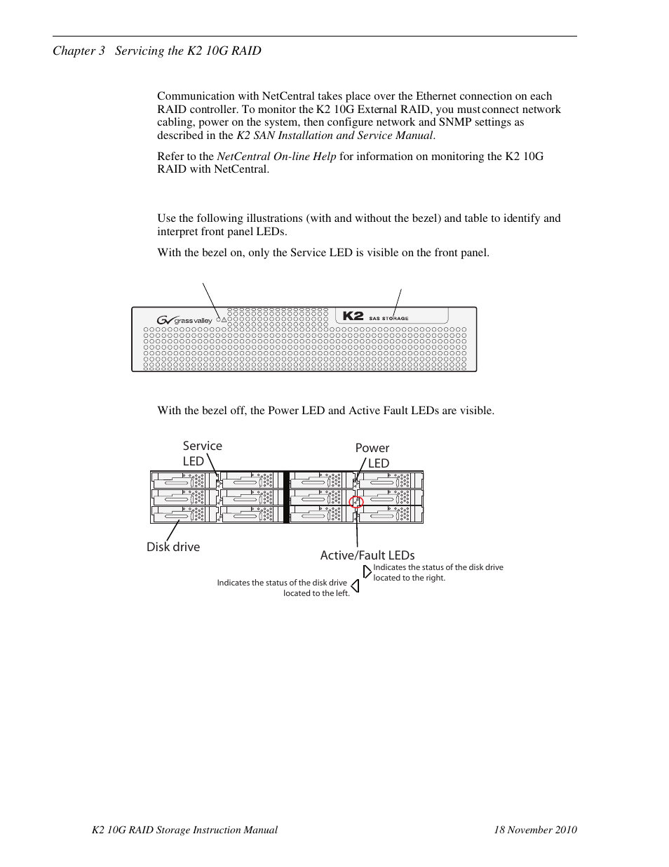 Interpreting front panel leds | Grass Valley K2 10G RAID User Manual | Page 53 / 77