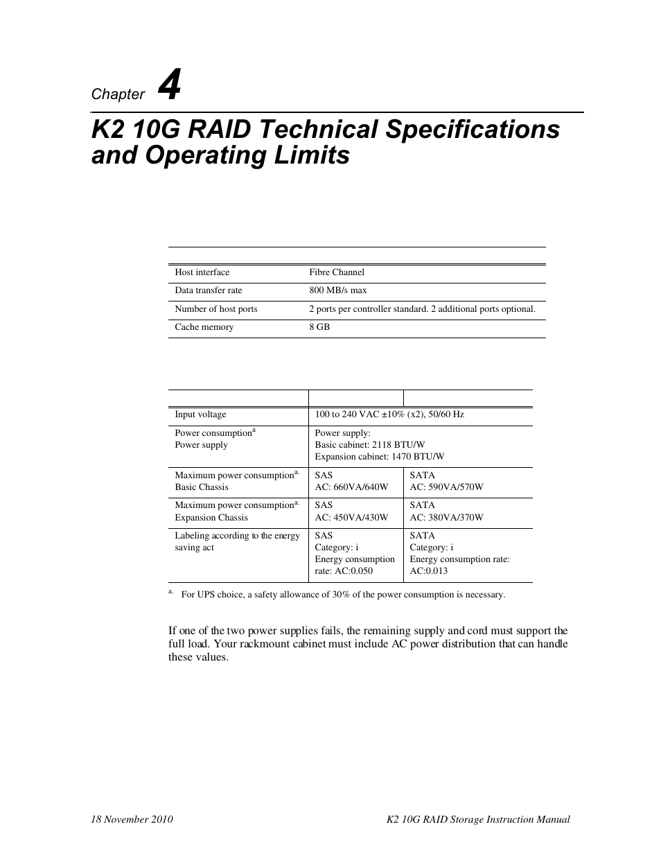 Data handling specifications, Ac power requirements, Chapter 4 | Data handling specifications ac power requirements, Chapter 4, k2, Chapter | Grass Valley K2 10G RAID User Manual | Page 70 / 77