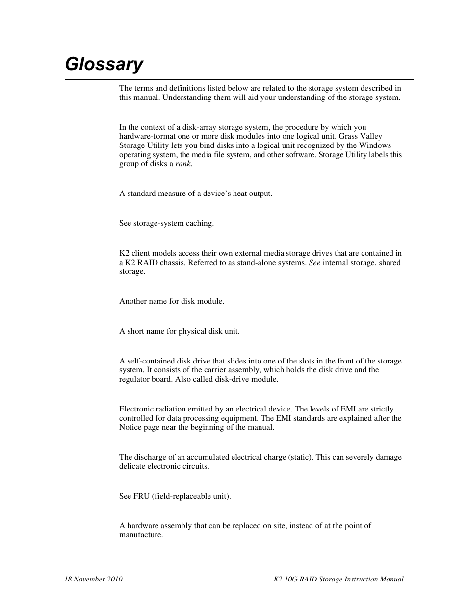 Glossary | Grass Valley K2 10G RAID User Manual | Page 72 / 77