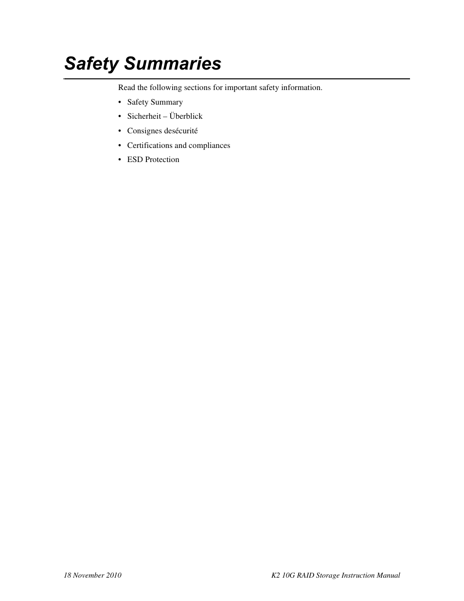 Safety summaries | Grass Valley K2 10G RAID User Manual | Page 8 / 77