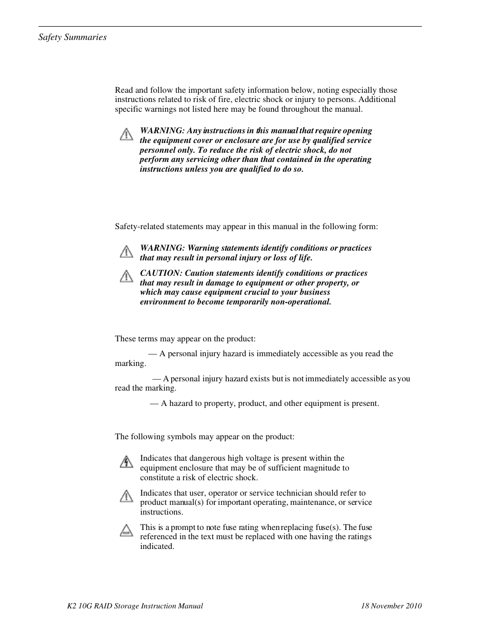 Safety summary, Safety terms and symbols | Grass Valley K2 10G RAID User Manual | Page 9 / 77