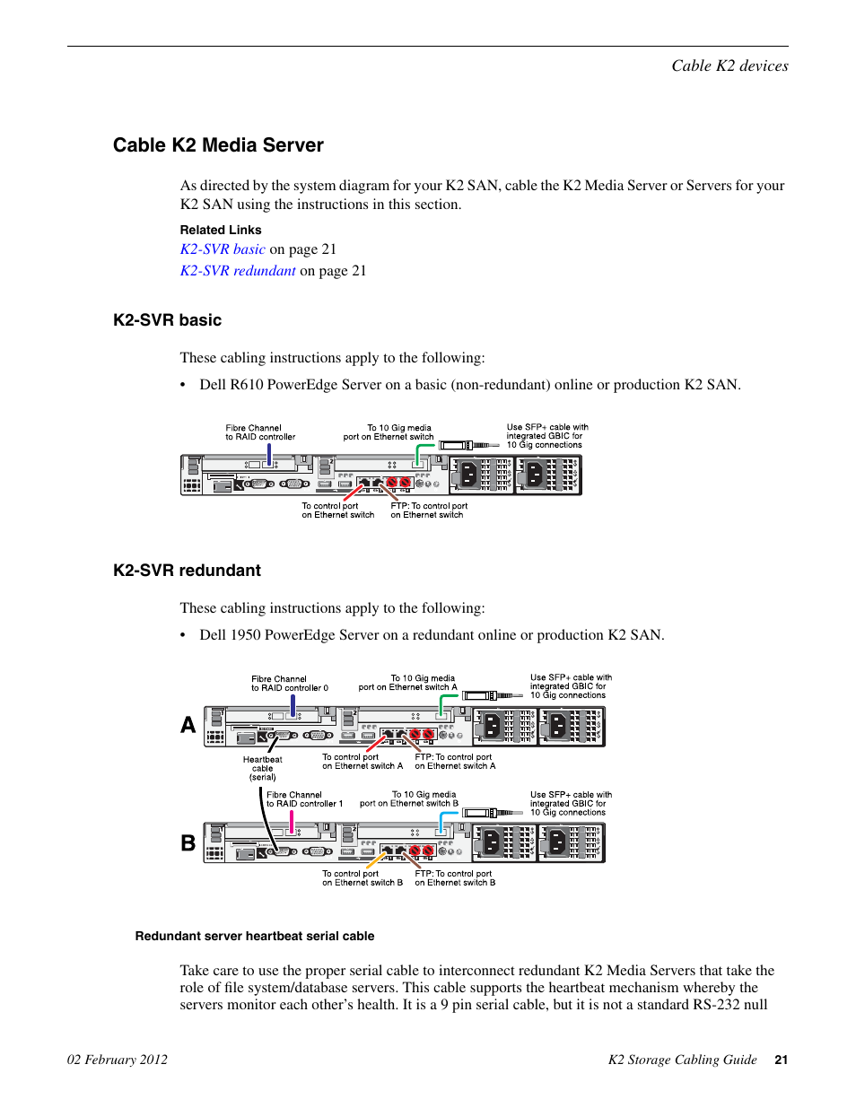 Cable k2 media server, K2-svr basic, K2-svr redundant | Redundant server heartbeat serial cable, K2-svr basic k2-svr redundant | Grass Valley K2 Storage v.8.1 User Manual | Page 21 / 38