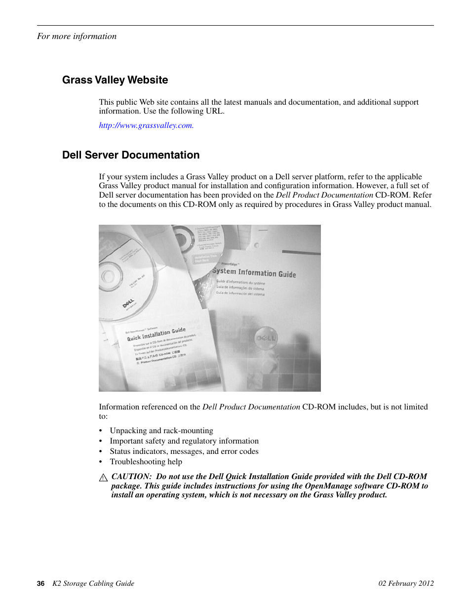 Grass valley website, Dell server documentation, Grass valley website dell server documentation | Grass Valley K2 Storage v.8.1 User Manual | Page 36 / 38