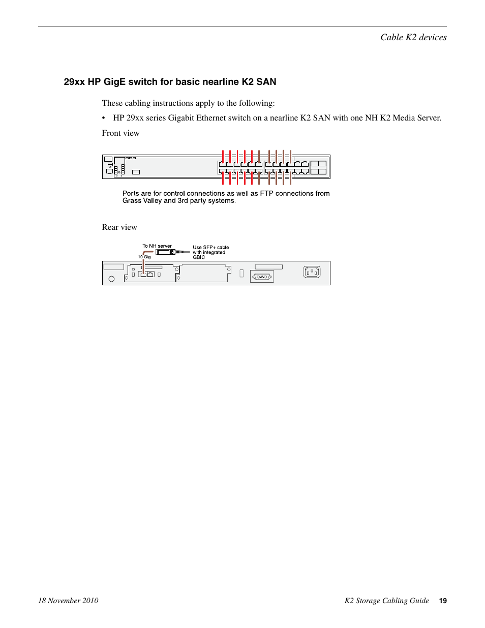 29xx hp gige switch for basic nearline k2 san | Grass Valley K2 Storage SAN and Direct-Connect User Manual | Page 19 / 38