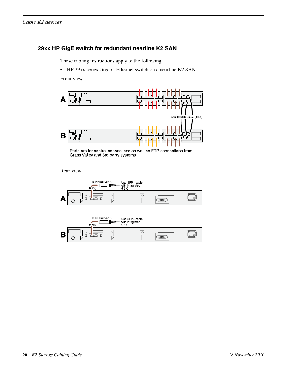 29xx hp gige switch for redundant nearline k2 san | Grass Valley K2 Storage SAN and Direct-Connect User Manual | Page 20 / 38