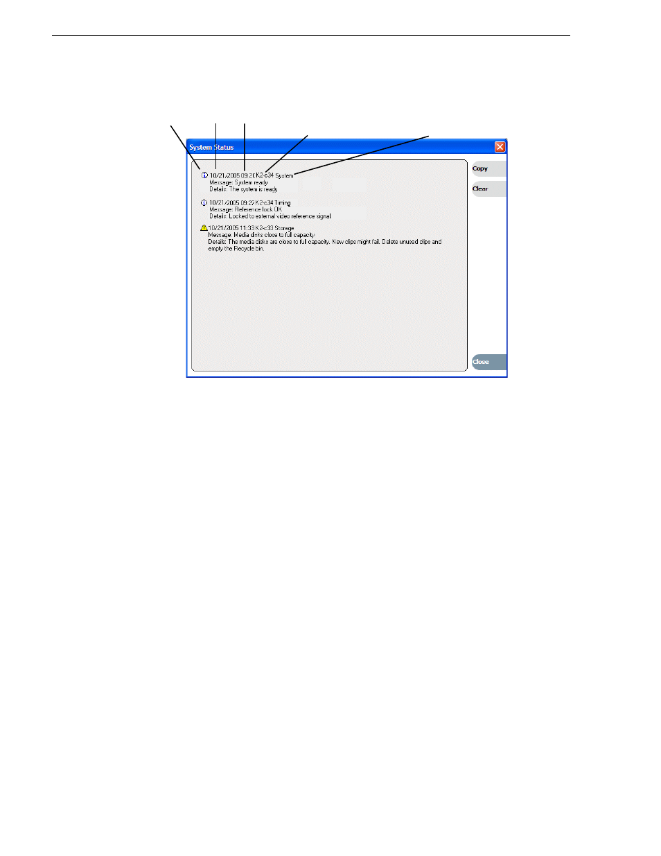 Copying statuspane messages to the clip board, Clearing messages | Grass Valley K2 Media Client Service Manual Nov.18 2008 User Manual | Page 40 / 142