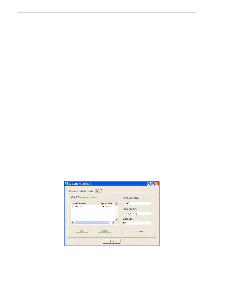 Configuring the dg capture service | Grass Valley K2 Media Client System Guide v.3.3 User Manual | Page 98 / 248