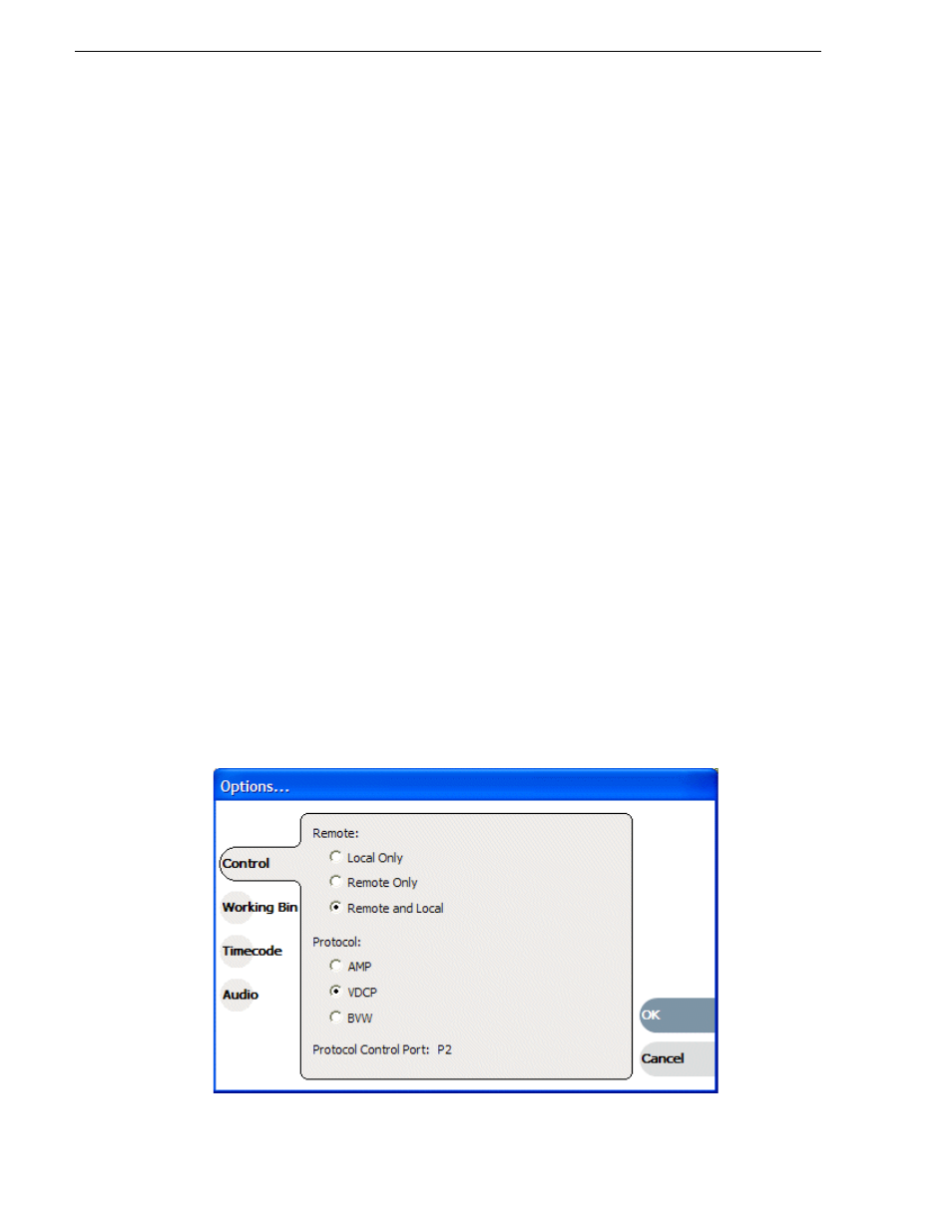 About bvw protocol support, About vdcp protocol support, Configuring a channel for remote control | Grass Valley K2 Media Client User Manual v3.3 User Manual | Page 46 / 304