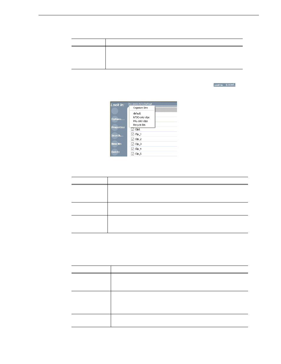 About the current bin drop-down list, About the clips menu, Guide to using the clips pane | Grass Valley K2 Media Client User Manual Oct.10 2006 User Manual | Page 119 / 220