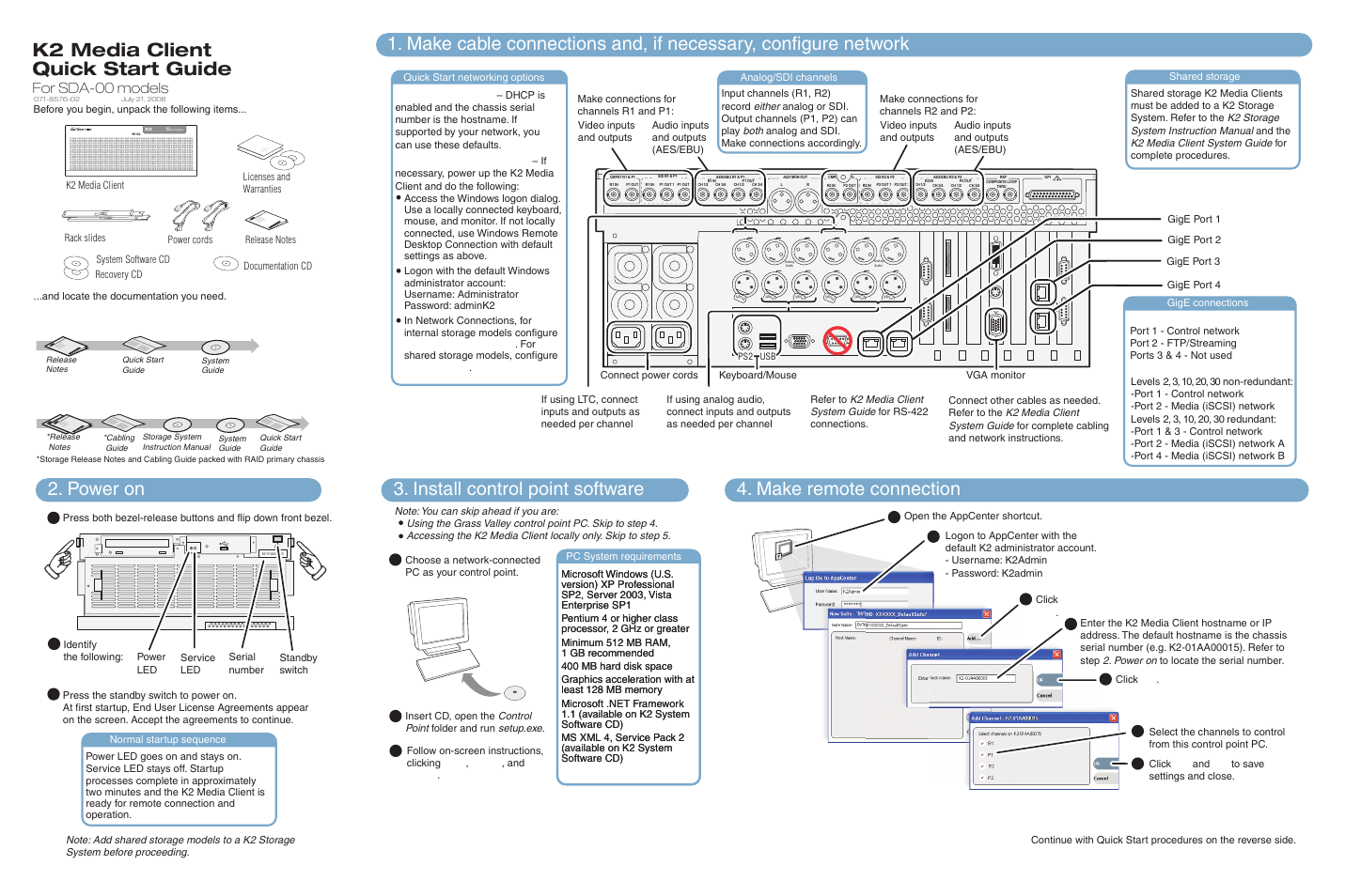 Grass Valley K2 Media Client Quick Start Guide for SDA-00 models Nov.18 2008 User Manual | 2 pages