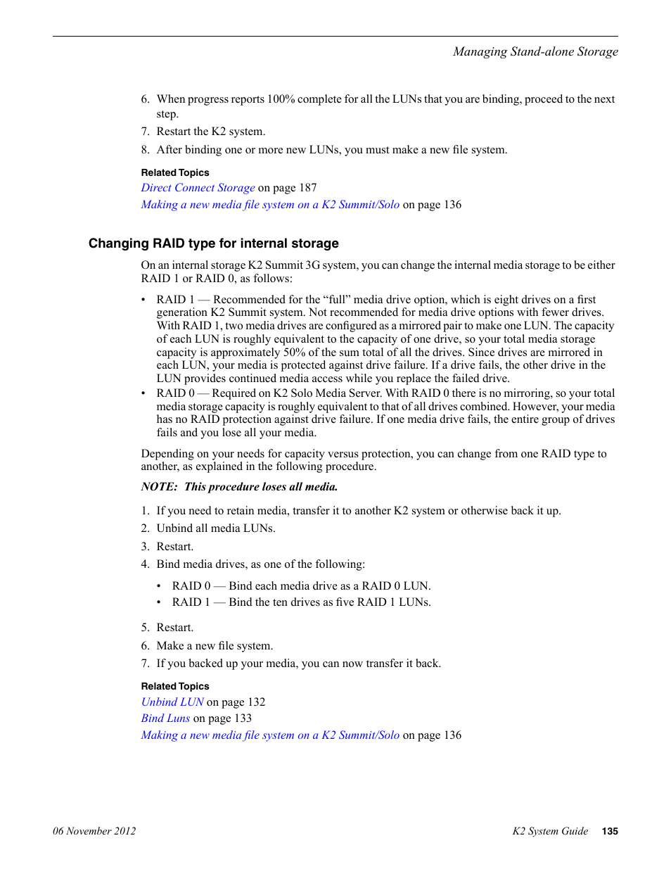 Changing raid type for internal storage | Grass Valley K2 System Guide v.9.0 User Manual | Page 135 / 284