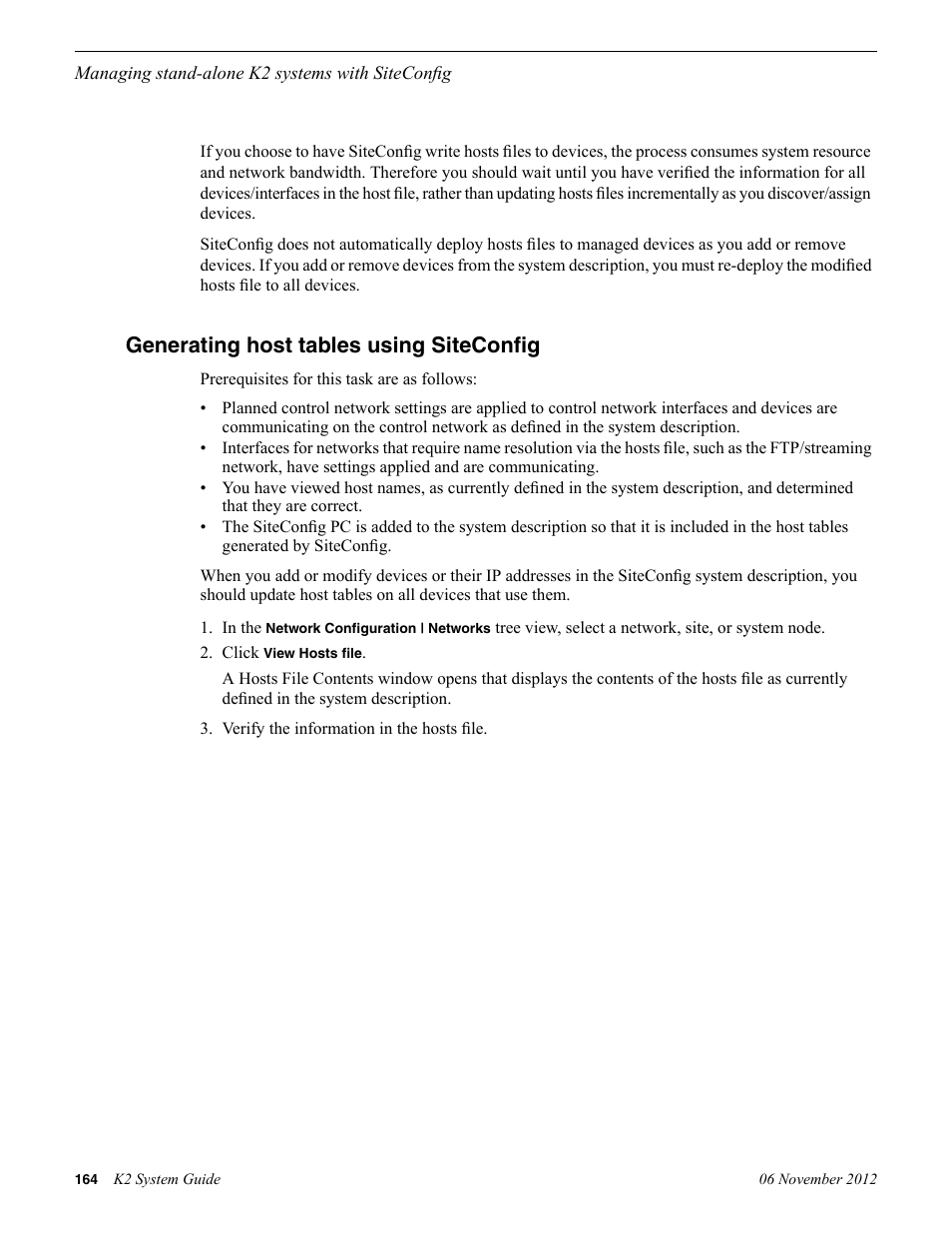 Generating host tables using siteconfig | Grass Valley K2 System Guide v.9.0 User Manual | Page 164 / 284