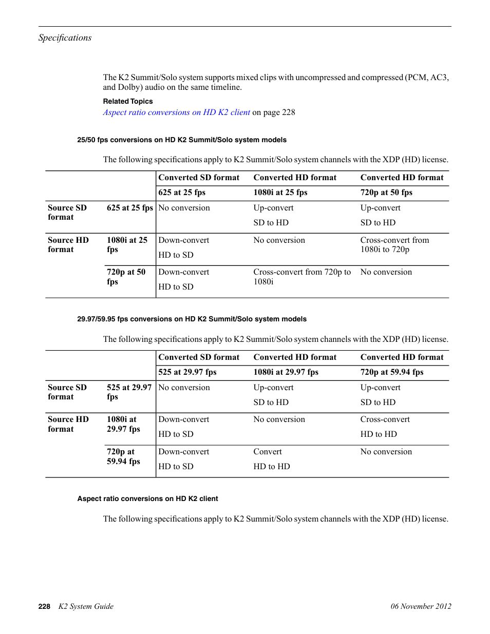 Aspect ratio conversions on hd k2 client | Grass Valley K2 System Guide v.9.0 User Manual | Page 228 / 284