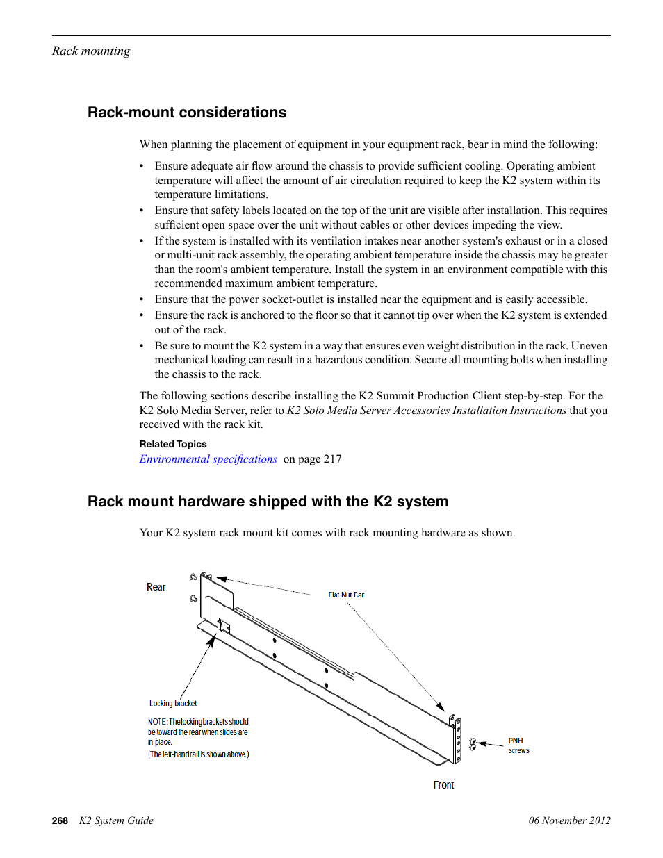 Rack-mount considerations, Rack mount hardware shipped with the k2 system | Grass Valley K2 System Guide v.9.0 User Manual | Page 268 / 284